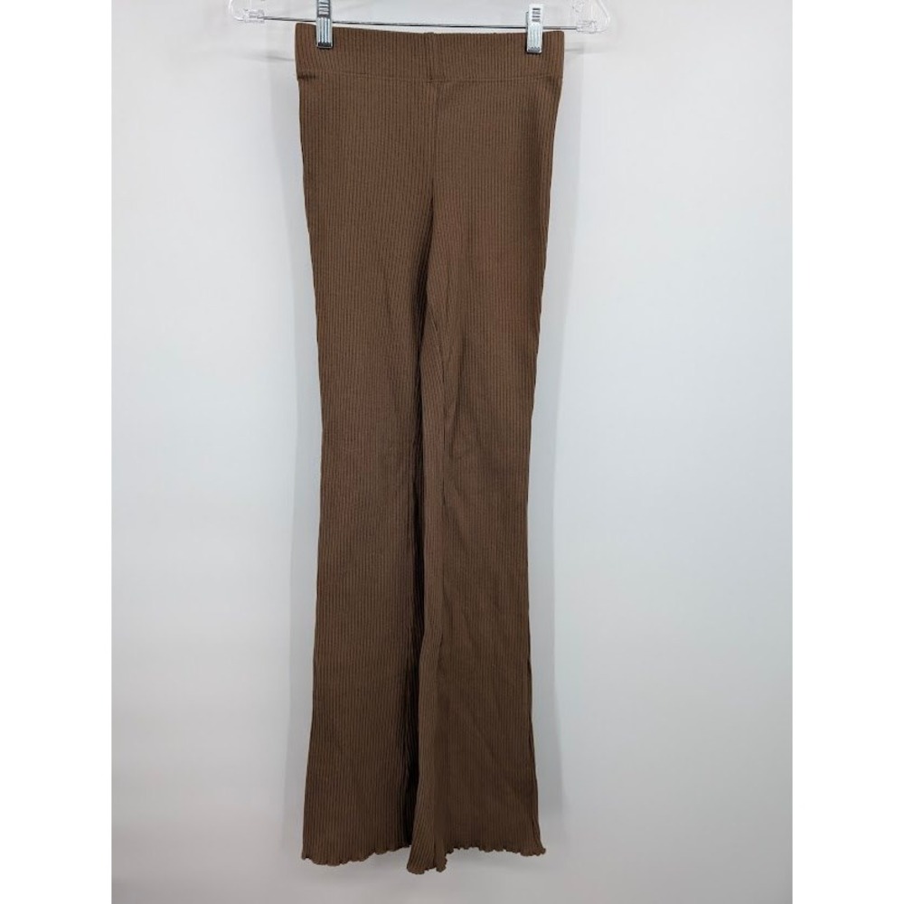 Good American Ribbed Slim Flare Pants Tan Women's sz 0